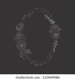 Floral frame with plant. Flower decoration for greeting card.