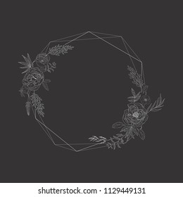Floral frame with plant. Flower decoration for greeting card.