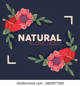 floral frame poster nature with natural word vector illustration design