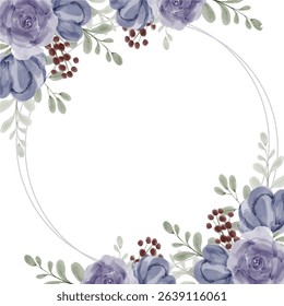 Floral frame with purple roses isolated on white background	
