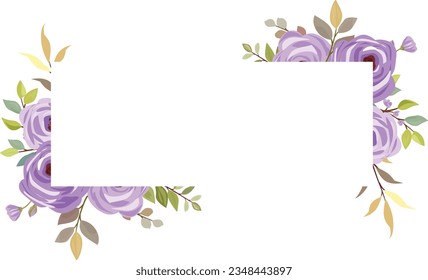 marco floral con ramo vectorial de rosas moradas, rosas moradas, marco de boda floral, tarjeta de saludo