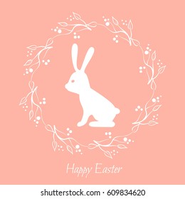 Floral frame with rabbit icon inside. Happy Easter.