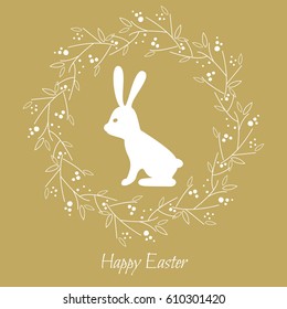 Floral frame with rabbit icon inside. 