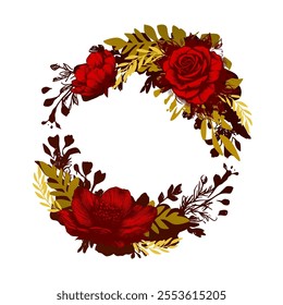 floral frame in red and gold