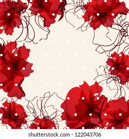 Floral frame from red poppies. Vector background for your design