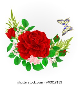 Floral  frame  with  red  Rose  and butterfly vintage  festive  background vector illustration editable hand draw 
