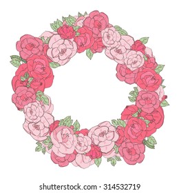 Floral Frame. Retro flowers arranged un a shape of the wreath perfect for wedding invitations and birthday cards