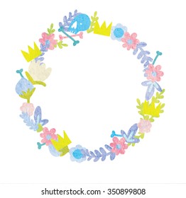 Floral Frame. Retro flowers arranged un a shape of the wreath perfect for wedding invitations and birthday cards