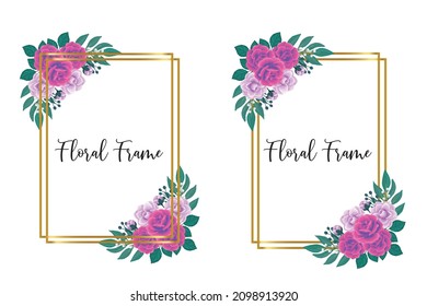 Floral Frame Rose with Camellia flower Design Template, Digital watercolor hand drawn