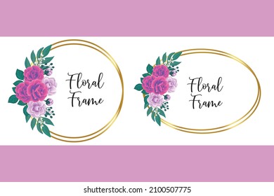 Floral Frame Rose with Camellia flower Design Template, Digital watercolor hand drawn