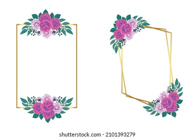 Floral Frame Rose with Camellia flower Design Template, Digital watercolor hand drawn