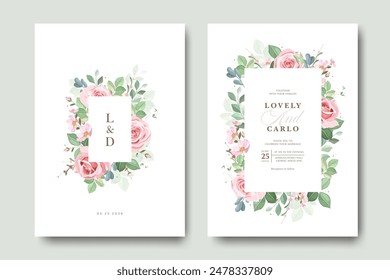 floral frame rose flowers wedding invitation card design