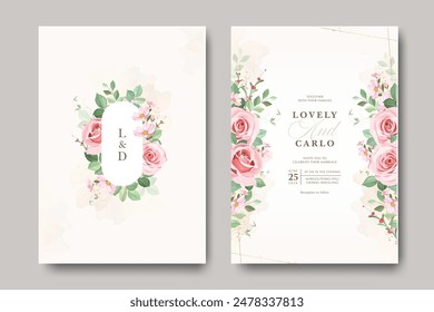 diseño de tarjeta de invitación de boda de flores de rosa de marco floral