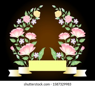 Floral frame, rose and leaves template decoration