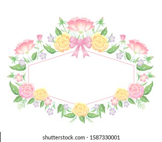 Floral frame, rose and leaves template decoration