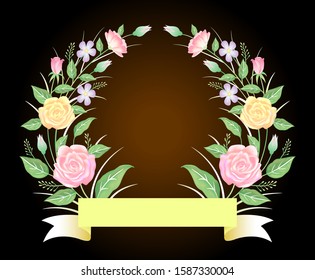 Floral frame, rose and leaves template decoration
