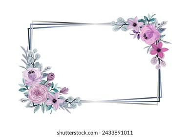 floral frame rose purple pink with watercolor