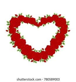 Floral frame with roses isolated on white background.