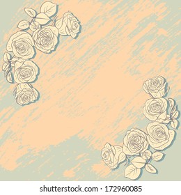 floral frame with roses, vintage vector illustration