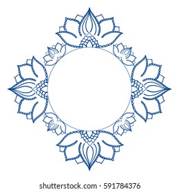 Floral frame. Round decorative element  can be used for greeting card, wedding invitation. Hand drawn mandala.