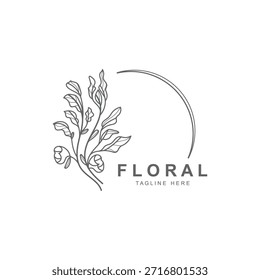 El logotipo del emblema de la forma redonda del marco floral deja la boutique del estilo del círculo