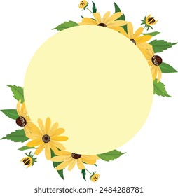 floral frame with Rudbeckia flowers, wedding frame with beautiful yellow color flowers