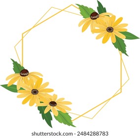 floral frame with Rudbeckia flowers, wedding frame with beautiful yellow color flowers