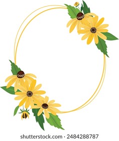 floral frame with Rudbeckia flowers, wedding frame with beautiful yellow color flowers