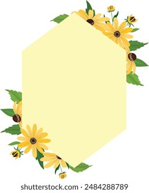floral frame with Rudbeckia flowers, wedding frame with beautiful yellow color flowers