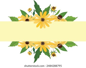 floral frame with Rudbeckia flowers, wedding frame with beautiful yellow color flowers