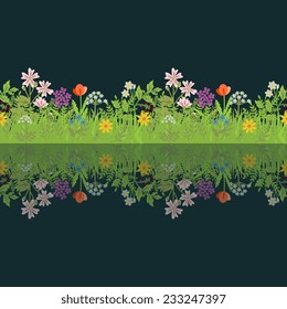 Floral frame with seamless field and reflection