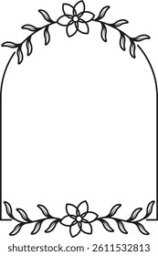 Floral Frame set . Hand drawn Botanical vector illustration. Flower wreath Black and white.