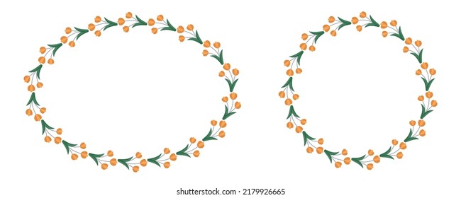 floral frame set, vector, ornament, decorative frame, floral designs, decorative elements, circular frame, oval frame, spring, flowers, buds, leaf, plants, floral decorations, wreaths. Bloming flower.