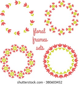 Floral frame sets. Folk flowers. Vector illustrations. Spring fresh flowers. Flat flowers