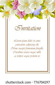 Floral frame of several flowers and leaves. For design of cards, invitations, posters, banners, greeting for birthday, Valentine's day, wedding, celebration. Vector illustration.