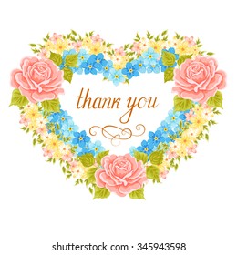 Floral frame in the shape of heart. Design element.