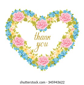 Floral frame in the shape of heart. Design element.