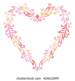 Floral frame at the shape of a heart isolated on white. Background for St.Valentines Day
