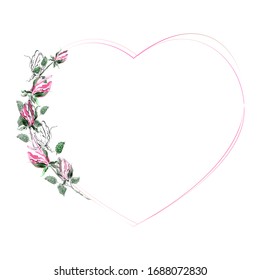 
Floral frame in the shape of a heart. Vector illustration with hand-drawn roses on a white background. Use for decoration greeting cards, invitations, etc.