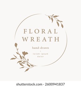 Floral frame with silhouettes of branches, leaves and flowers. Hand drawn elegant delicate botanical frame and wreath. Vector illustration for wedding invitation, save the date card, logo