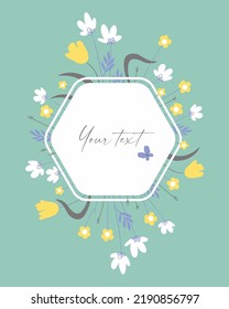 Marco floral con flores silvestres vectoriales simples y bloque para texto