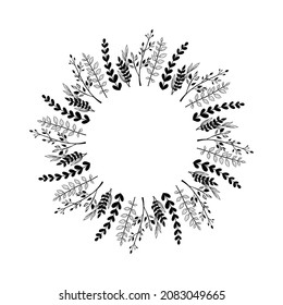 Floral frame in sketch style on white background. Floral sketch. Vintage frame logo. Hand drawn. Line icon. Line art. Vector design.