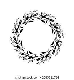Floral frame in sketch style on white background. Floral sketch. Vintage frame logo. Hand drawn. Line icon. Line art. Vector design.