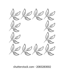 Floral frame in sketch style on white background. Floral sketch. Vintage frame logo. Hand drawn. Line icon. Line art. Vector design.