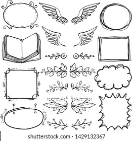 floral frame sketch white background