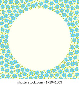 Floral frame with small forget-me-not flowers. Template for Easter promotion, flower shop gift card, soap package, spring summer sale coupon, perfume box design, Mother's day card, wedding invitation