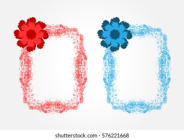 Floral frame spray painted. Border with flower. Red and blue version.  Grunge.