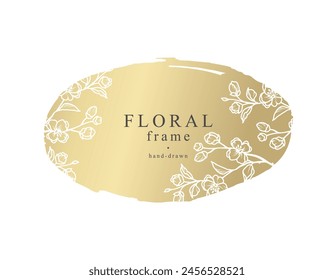 Marco floral con patrón de flores de primavera en estilo de arte de línea. Vector dibujado a mano decoración, ramas con flores en fondo de color para etiquetas, invitaciones de boda, Plantilla de logotipo, embalaje