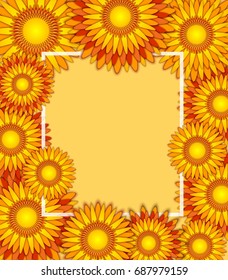 Floral frame, spring or summer background, greeting card. Vector illustration