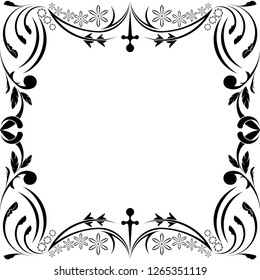 Floral frame square vector. Design swirl black on white background. Design print for frame of photo, artwork, mirror, background, wallpaper. Set 2